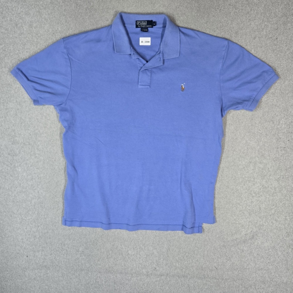 VINTAGE Polo Ralph Lauren Men Polo L Purple Logo Embroidered Short Sleeve Preppy